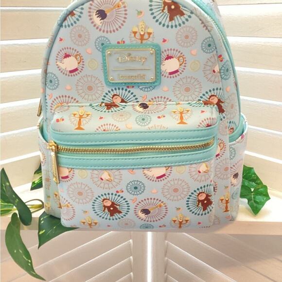 LOUNGEFLY DISNEY BLUE BE OUR GUEST BEAUTY AND THE BEAST BACK PACK - Picture 3 of 6